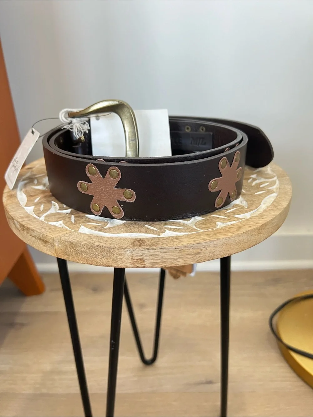 Free People Dark Brown Leather Belt with Brass Buckle